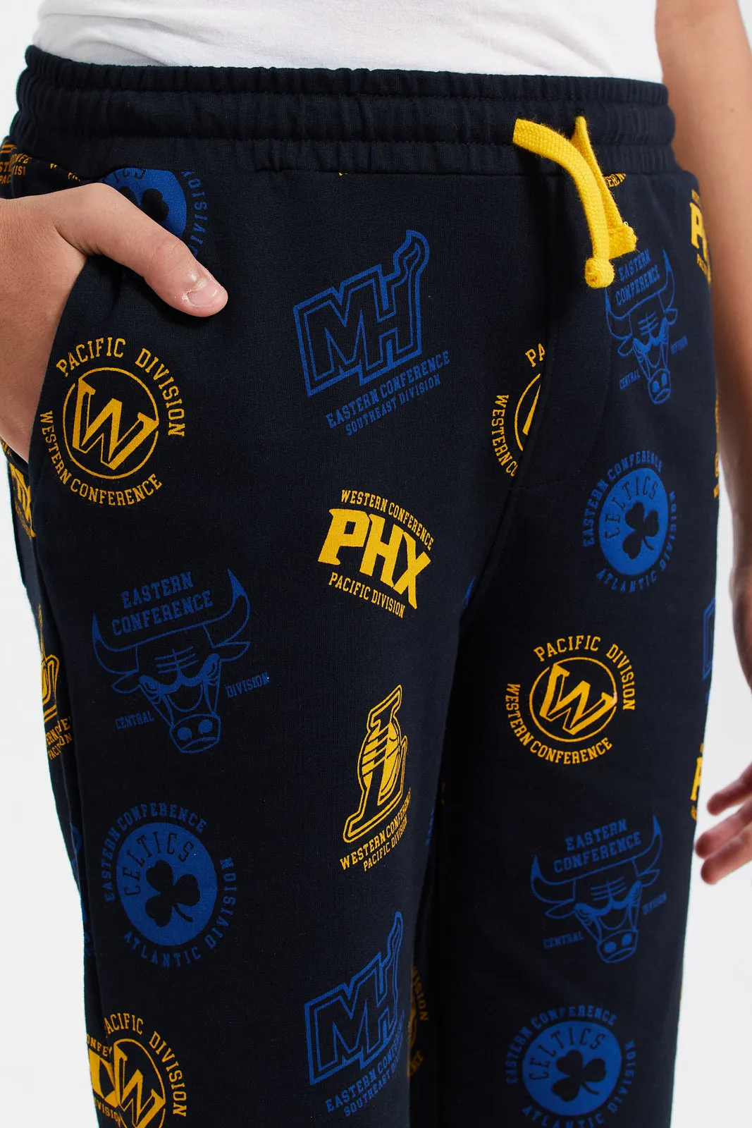 Senior Boys Black Golden State Warriors Printed Shorts