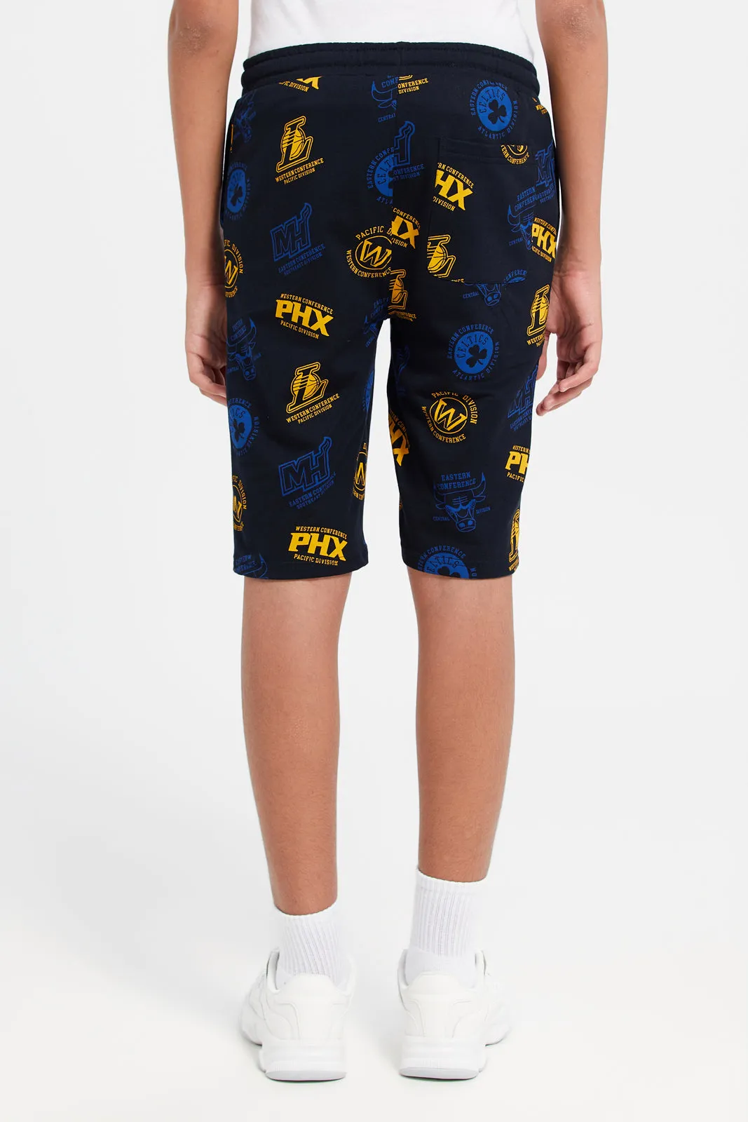 Senior Boys Black Golden State Warriors Printed Shorts