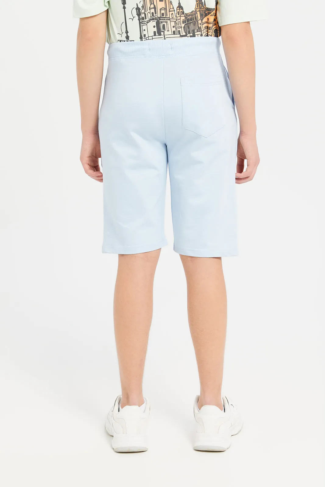 Senior Boys Blue Basic Active Shorts With Rubber Badge