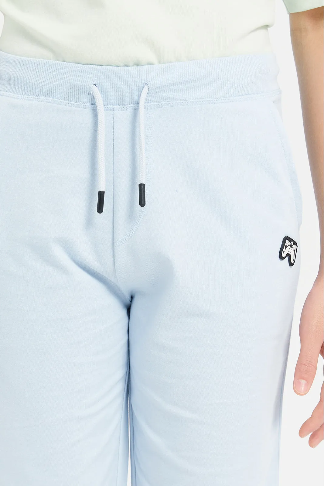 Senior Boys Blue Basic Active Shorts With Rubber Badge