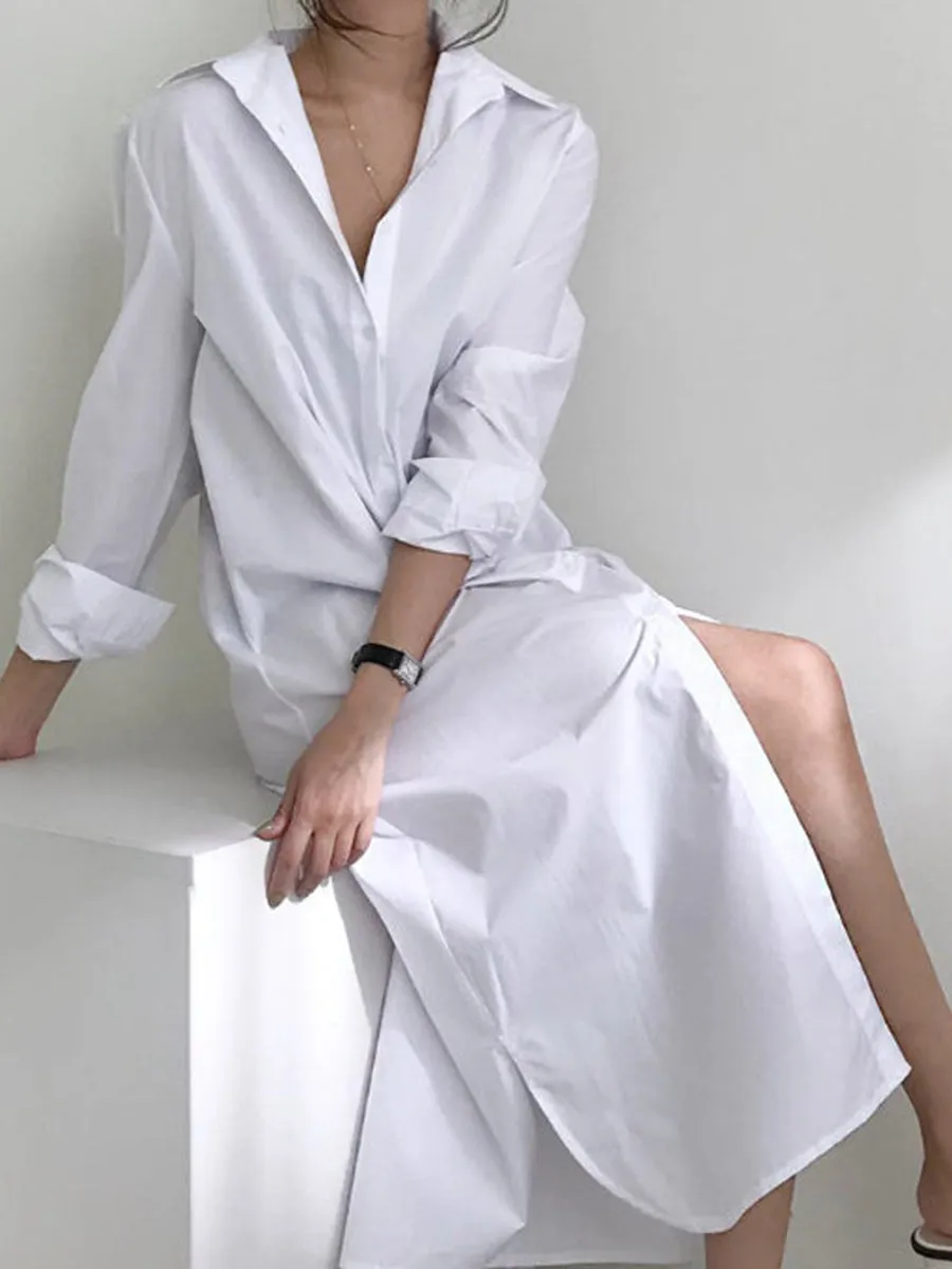 Simple Casual Loose Lapel Maxi Dress