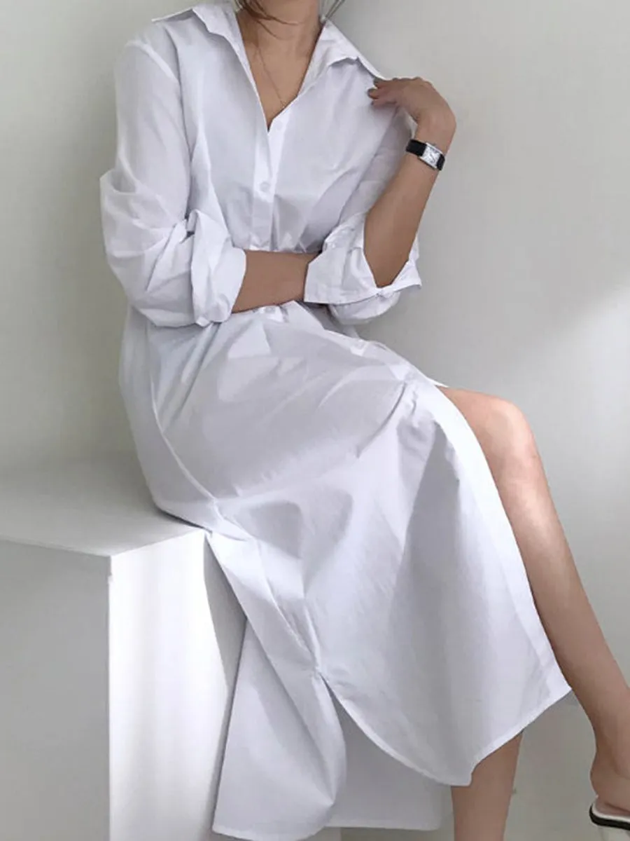 Simple Casual Loose Lapel Maxi Dress