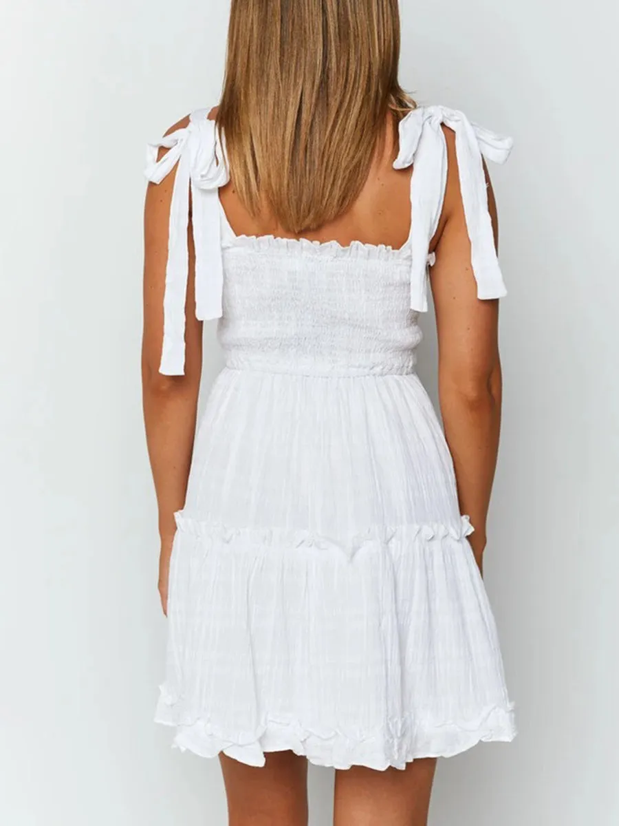 Simple Casual Romantic Suspender Mini Dress