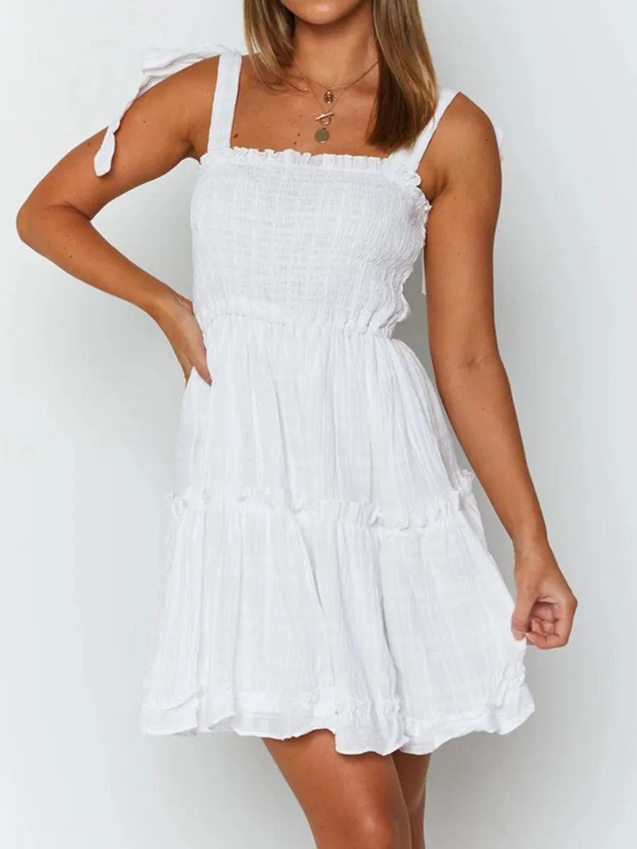 Simple Casual Romantic Suspender Mini Dress