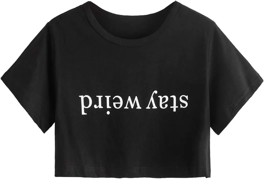 SweatyRocks Women's Summer Letter Print Crop Top T-Shirts Casual Short Sleeve Cropped Tee