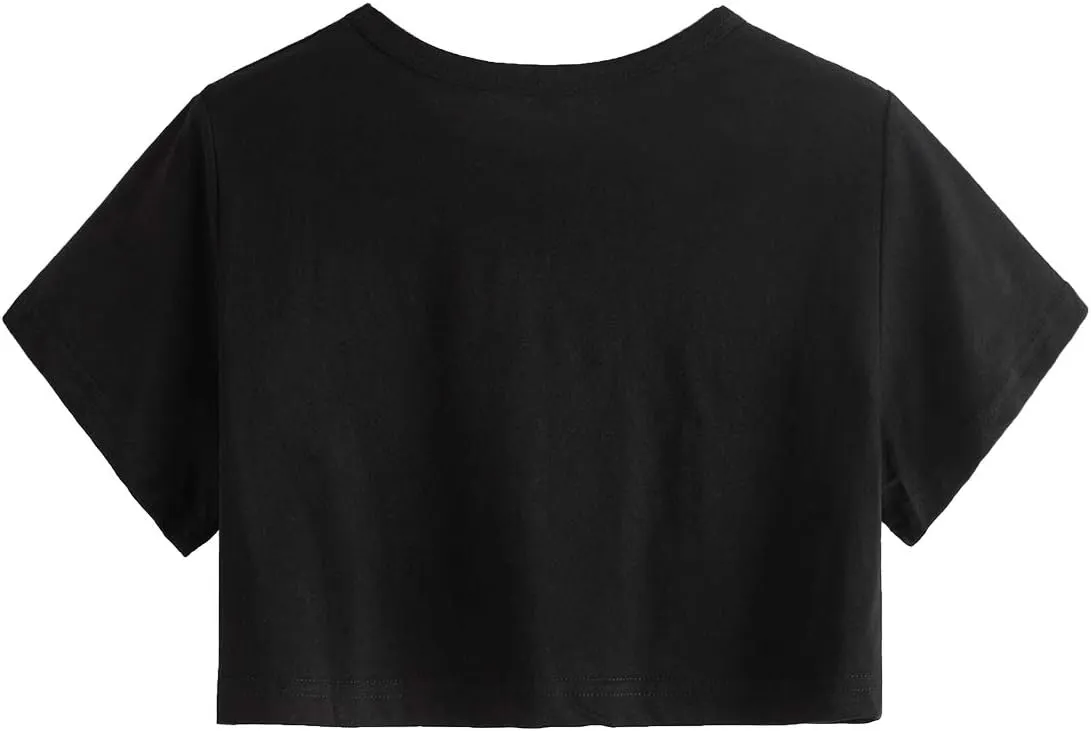 SweatyRocks Women's Summer Letter Print Crop Top T-Shirts Casual Short Sleeve Cropped Tee