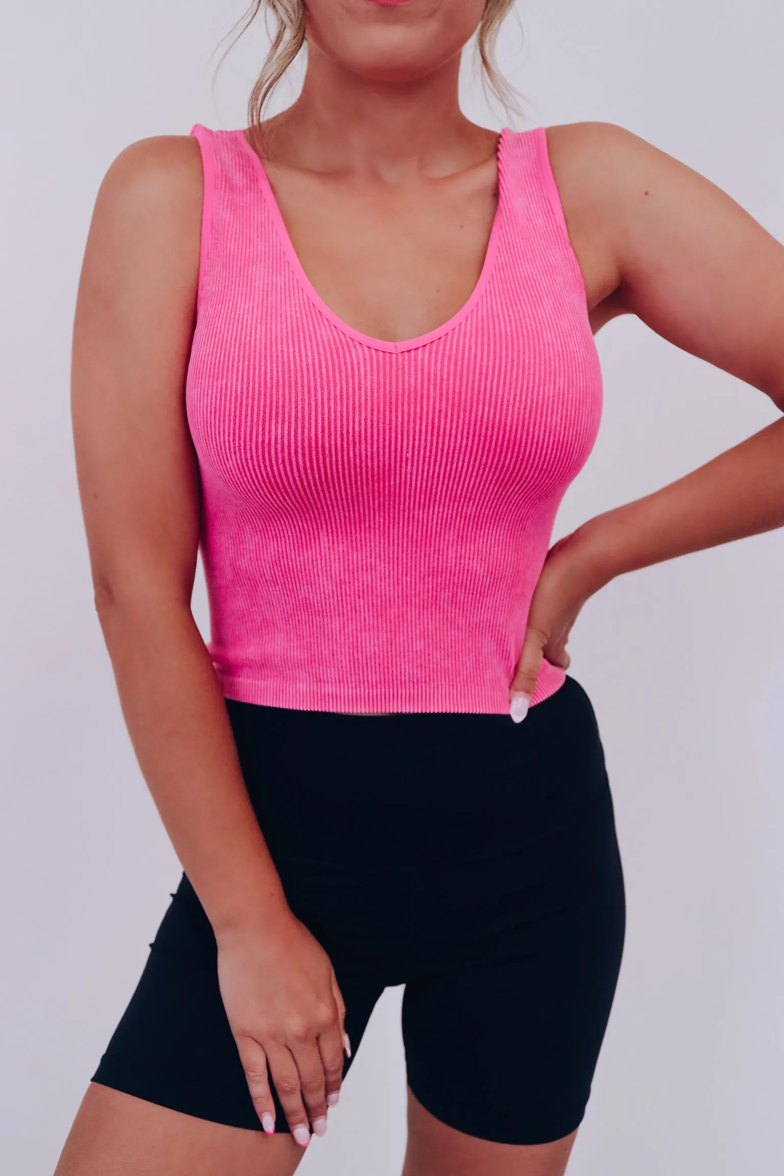 The 2 In 1 Reversible Crop Tank Top - Mineral Pink