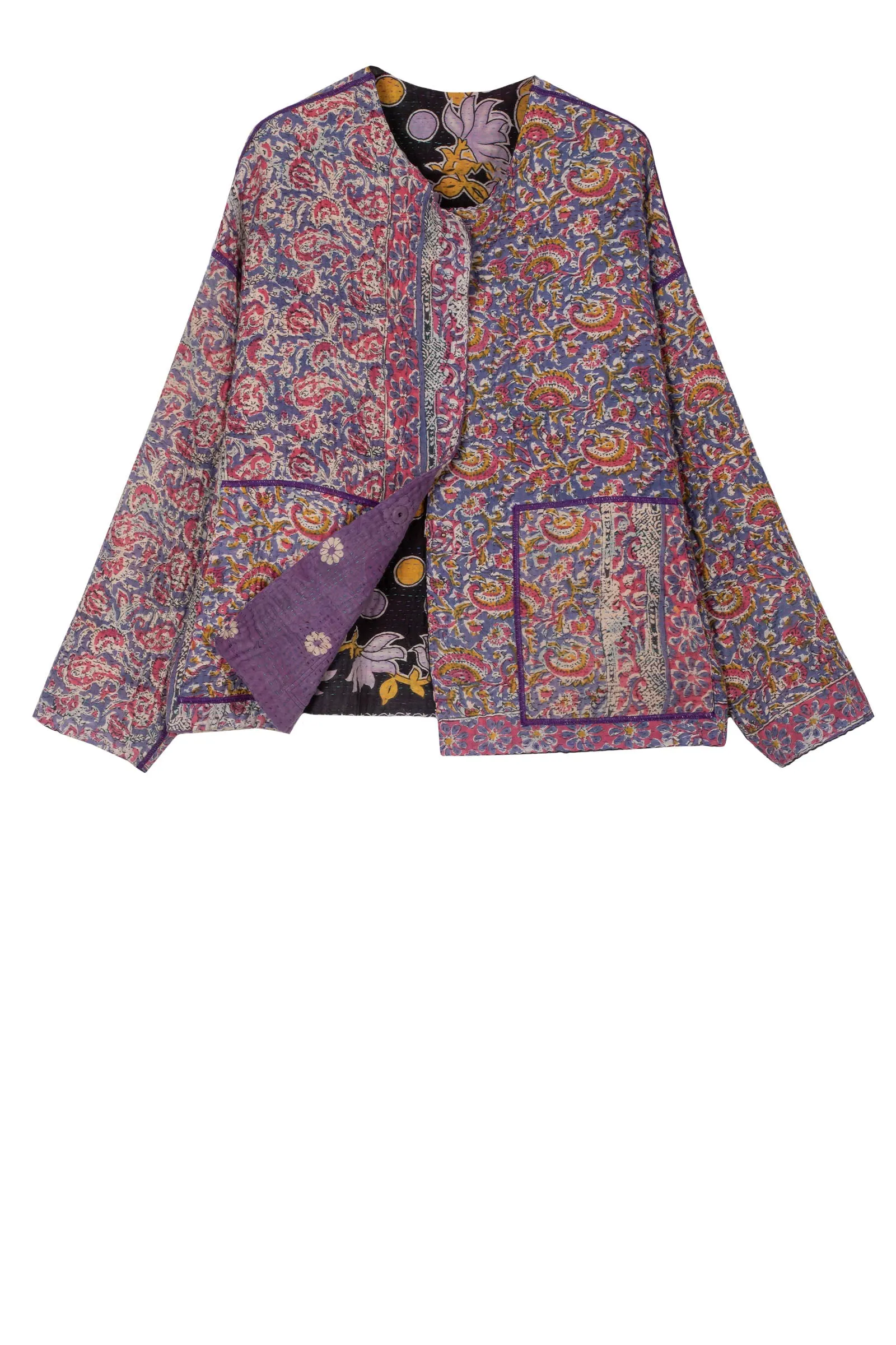 VINTAGE COTTON KANTHA CREW NECK SHORT JKT