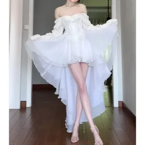 Wenkouban dresses Popular Beautiful French Tea Break Beautiful High-End Exquisite Sexy White Tube Top Dress