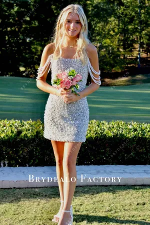 White Pearls Off Shoulder Mini Homecoming Prom Dress