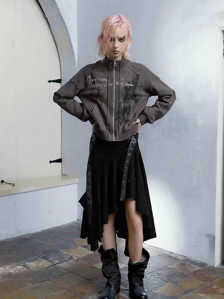 Wind irregular belt suede half skirt【s0000004518】