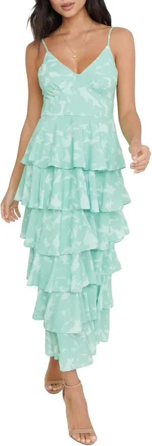 Women 2023 Floral Long Dress Tiered Ruffles Sleeveless Cami Dress Summer Casual Beach Party Midi Dress Streetwear