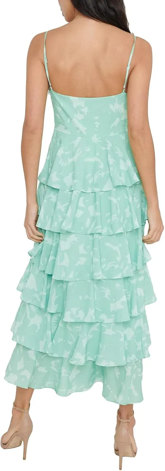 Women 2023 Floral Long Dress Tiered Ruffles Sleeveless Cami Dress Summer Casual Beach Party Midi Dress Streetwear