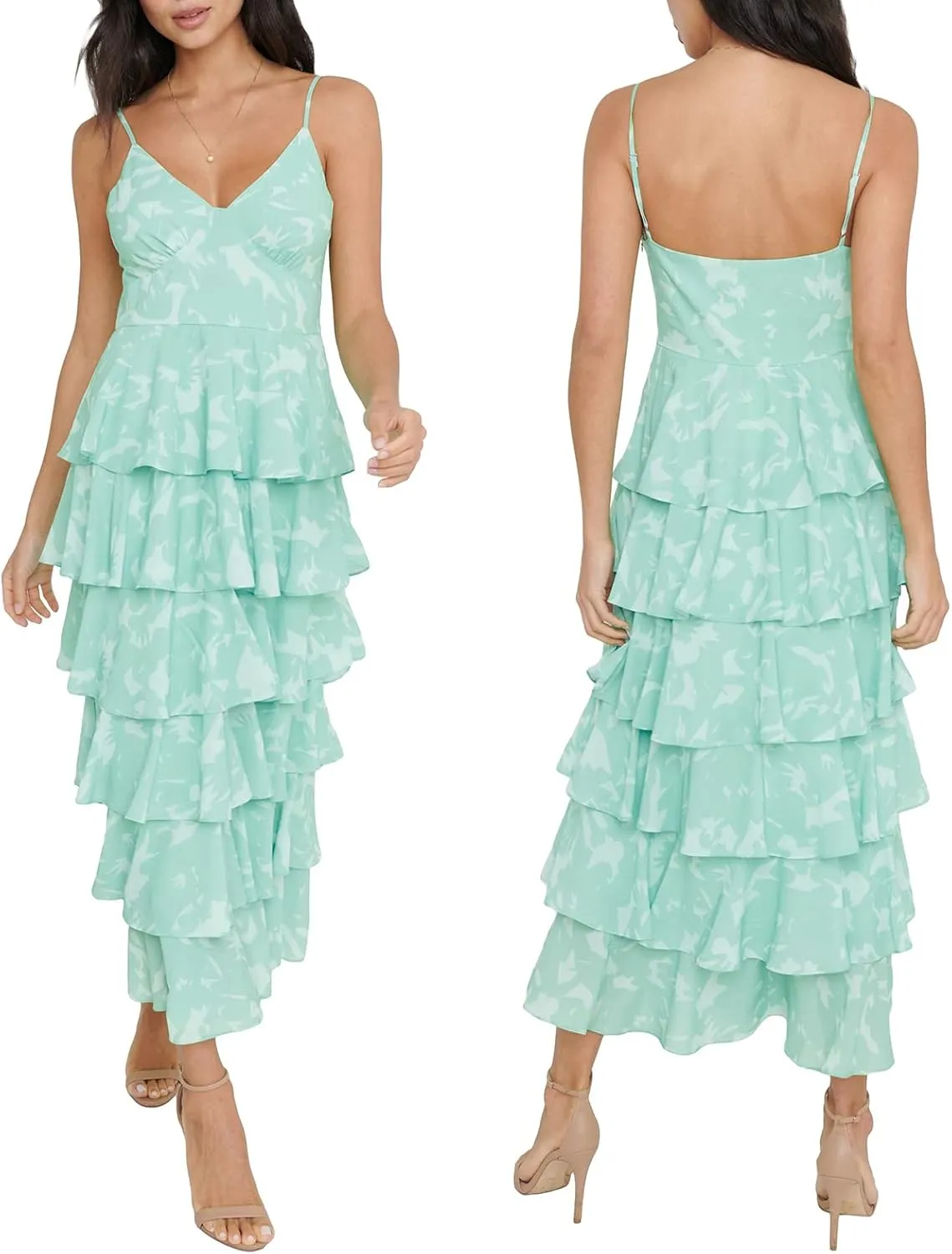 Women 2023 Floral Long Dress Tiered Ruffles Sleeveless Cami Dress Summer Casual Beach Party Midi Dress Streetwear