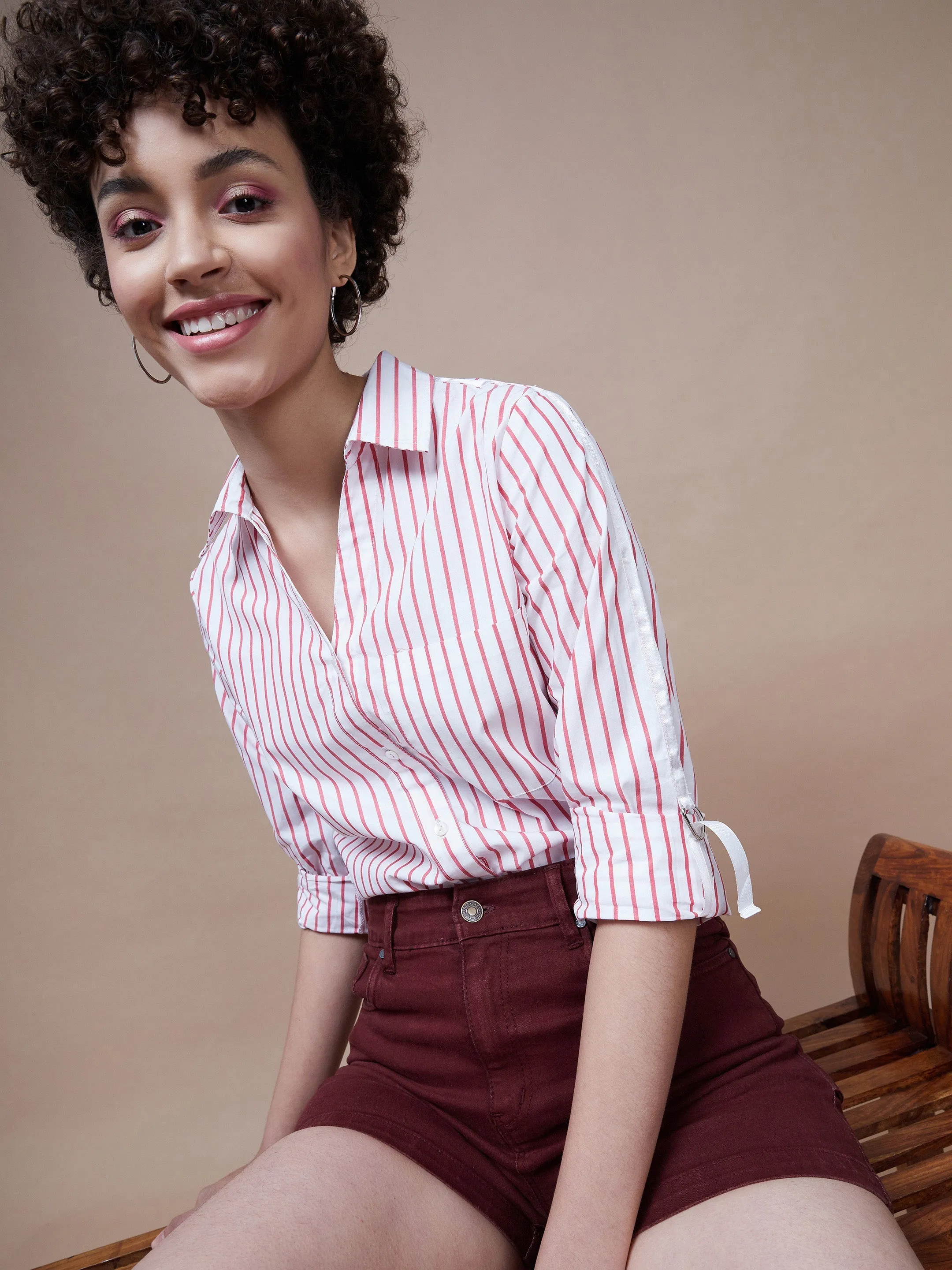 Women Burgundy Denim Shorts