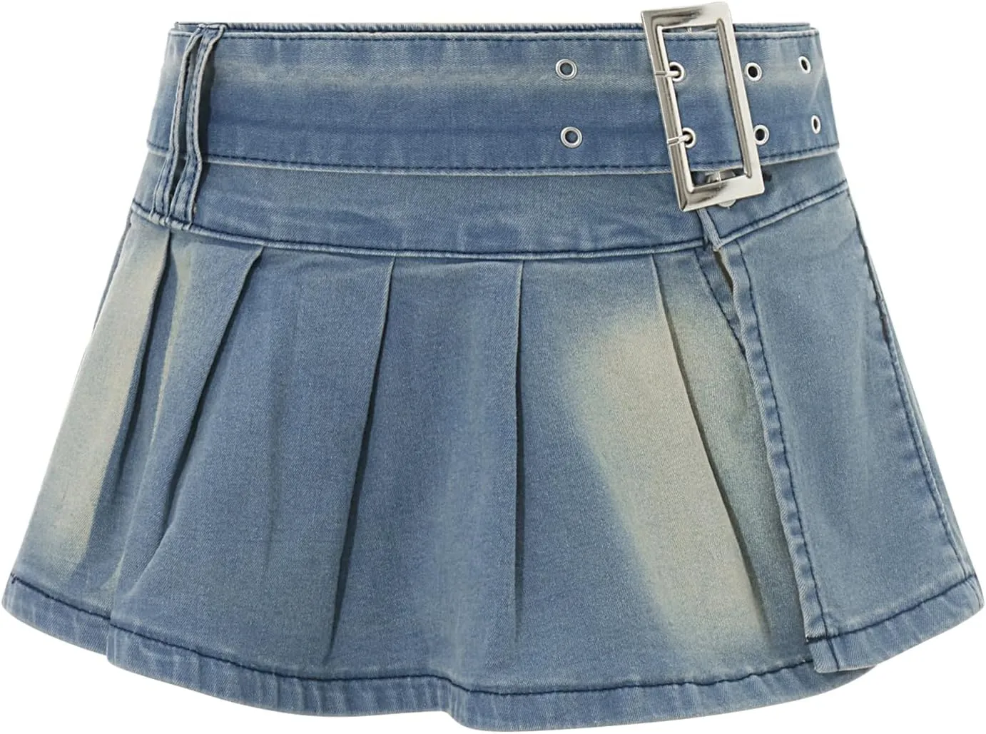 Women Y2K Pleated Jean Skirt Casual Low Waist Ruffle A Line Flare Denim Mini Skirt Summer Going Out Streetwear