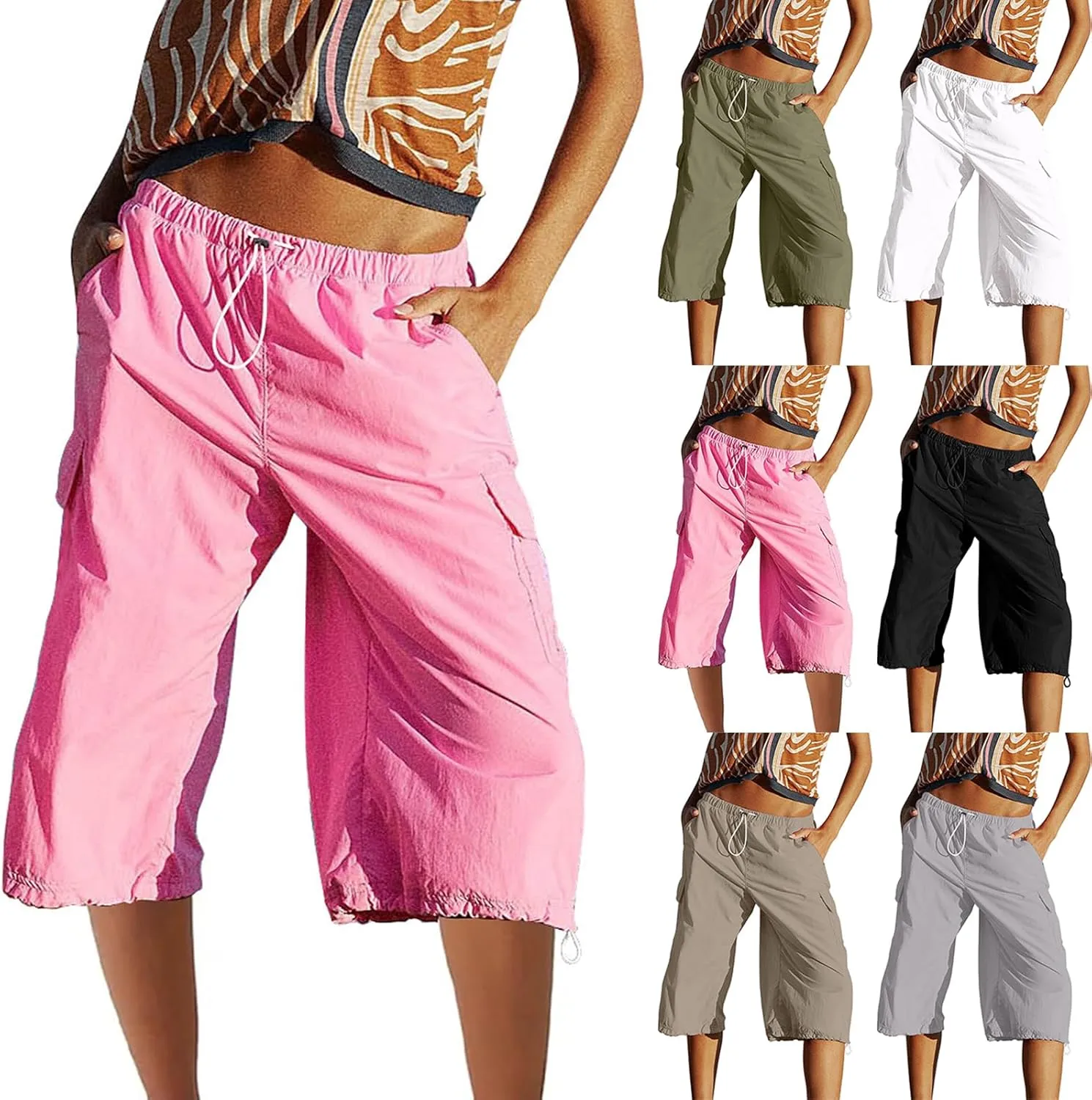 Women's Hiking Cargo Shorts with Pockets Break It Down Pants Summer Elastic Athletic Shorts Baggy Bermuda Shorts