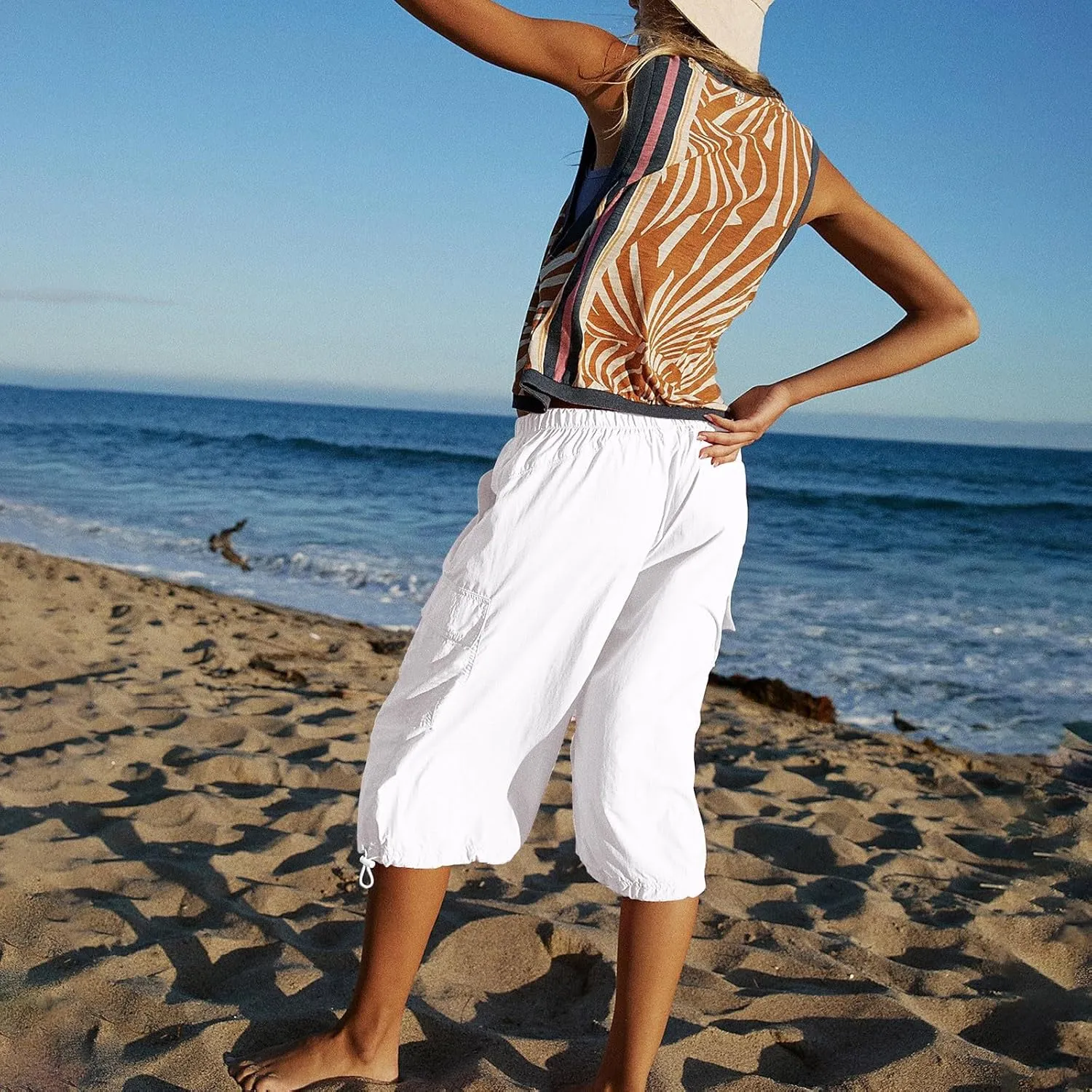 Women's Hiking Cargo Shorts with Pockets Break It Down Pants Summer Elastic Athletic Shorts Baggy Bermuda Shorts