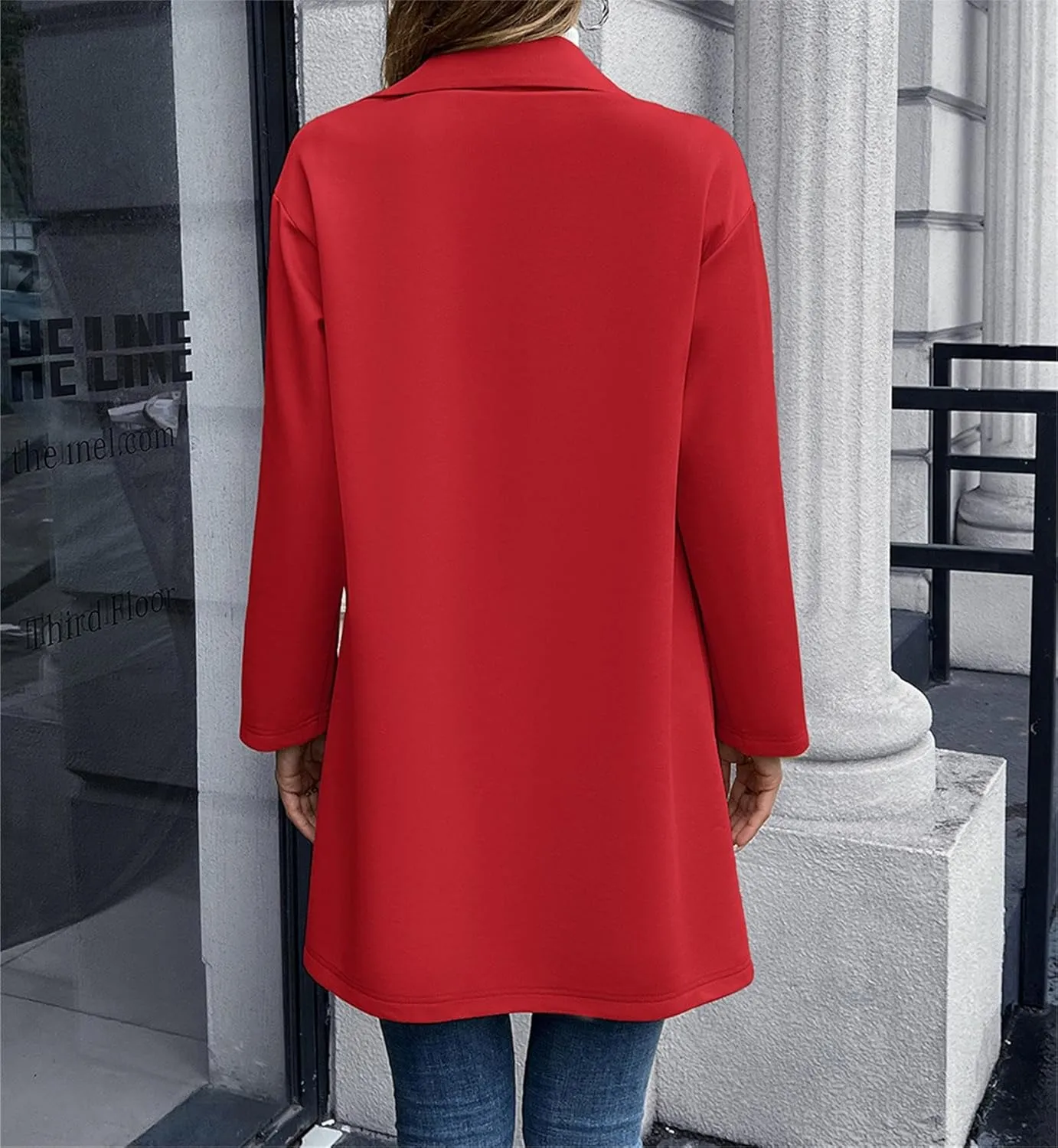 Women's Long Blazers Button Down Jackets Lapel Open Front Coats Long Sleeve Casual Loose Solid Outwear with Pockets