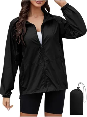 XUNRYAN Rain Jackets for Women Hooded Waterproof Packable Windbreaker Fall Outfits Sports Coat Outdoor Hiking Travel Jacket