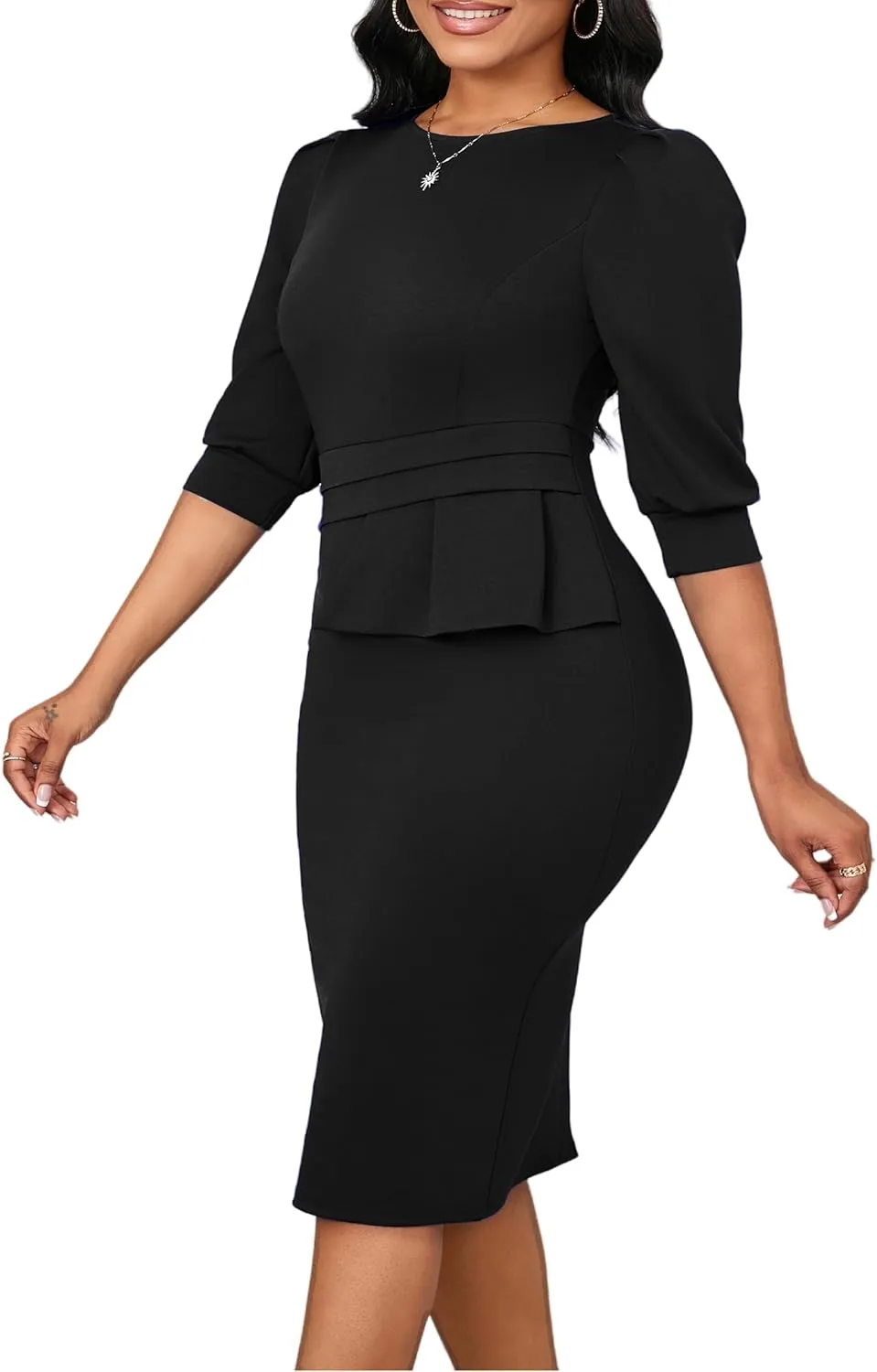 ZVO Midi Dress for Women Pencil Dress Fashion Work Dress Elegant Church Dress High Waist Outfits